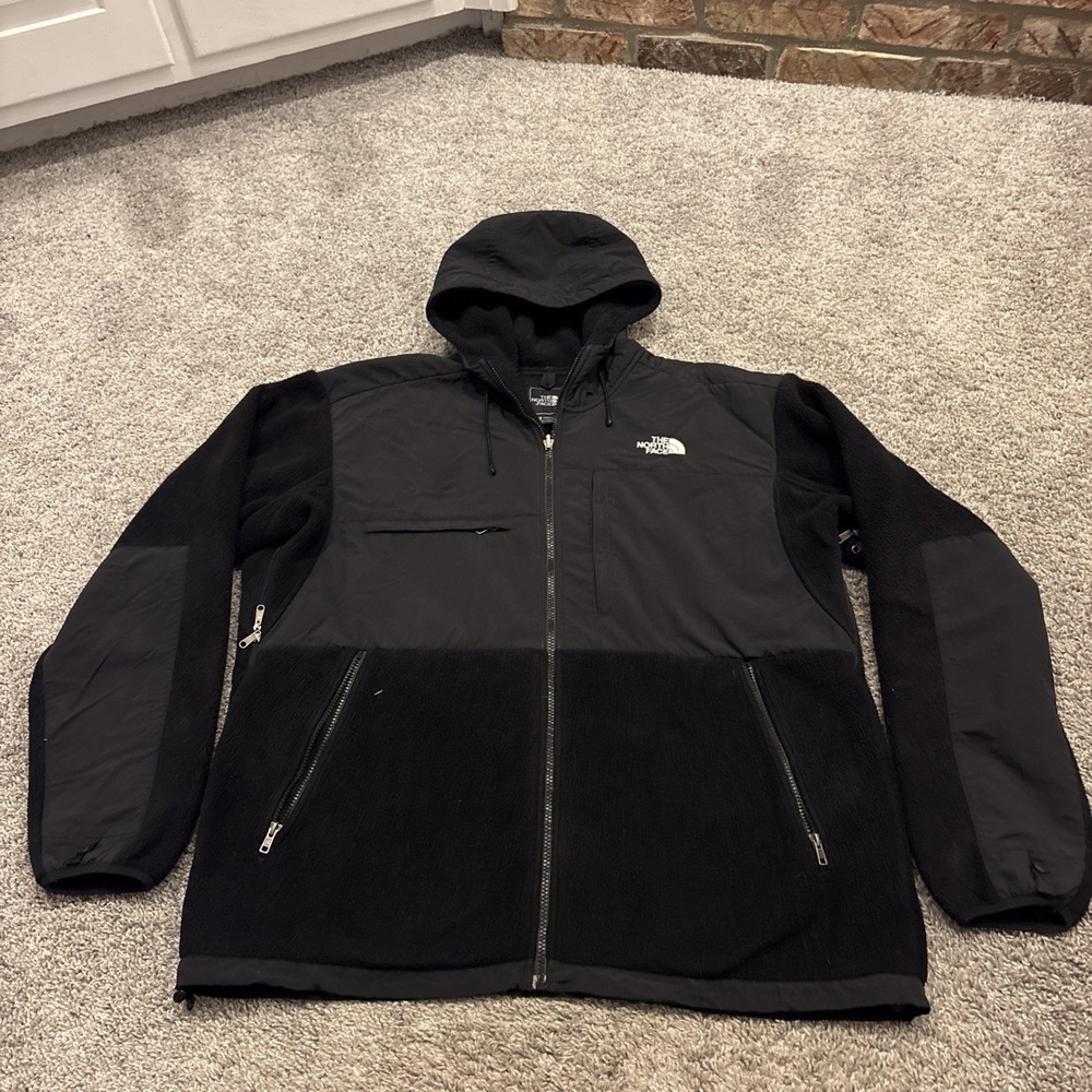 The North Face Men's Denali Hooded Fleece Jacket Sz XL Black Polartec Retro